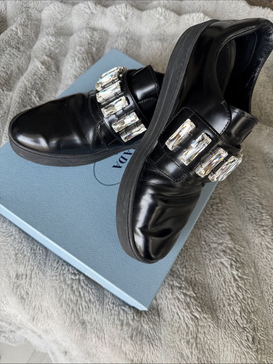 Prada Shoes - Prada Shoes Black Loafers 8 US Crystal Embellishments